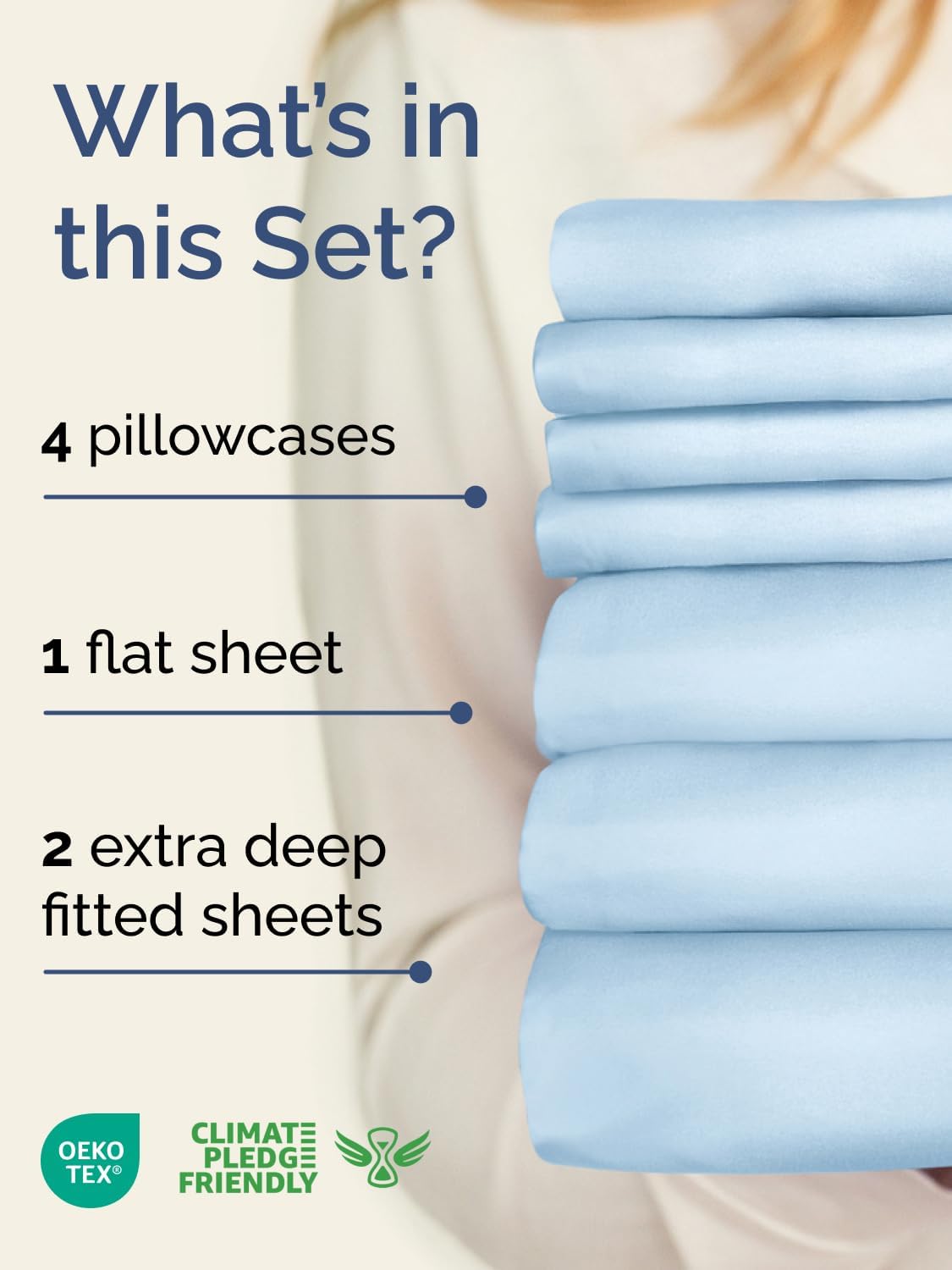 Skiennix Extra Deep Split King Sheet Set - 7-Piece Breathable Cooling Bedding - Soft, Wrinkle-Free Light Blue