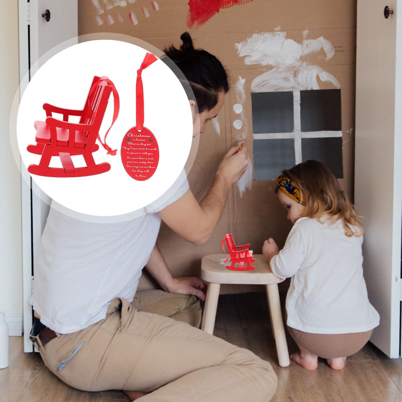 Skiennix Red Miniature Rocking Chair - 3.34 Inch Vintage Wooden Dollhouse Furniture Decor