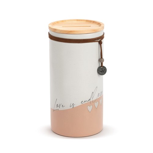 DEMDACO Love Is Patient Pale Pink Heart 8.5 x 4 Ceramic and Wood Inspirational Jar with Cards