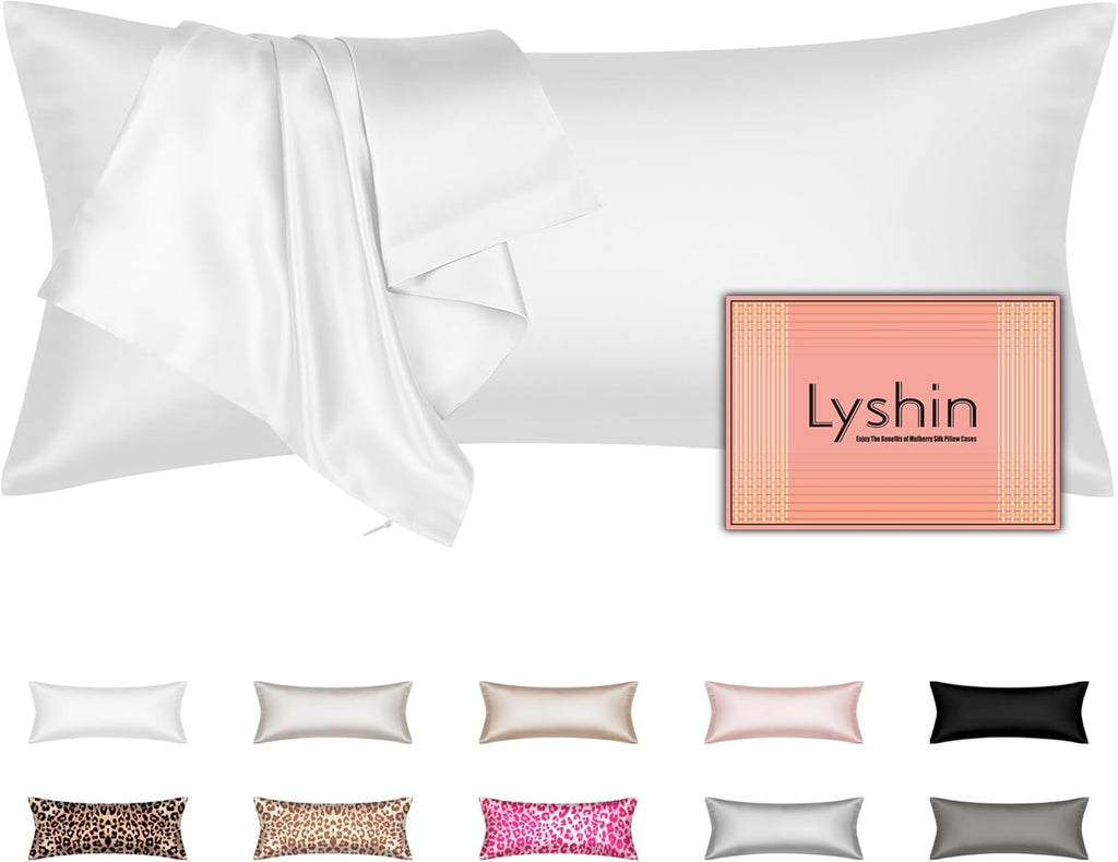 Mulberry Silk Body Pillow Cover - Ultra Smooth & Breathable Cooling Satin | Pure White (20x54 Inches)