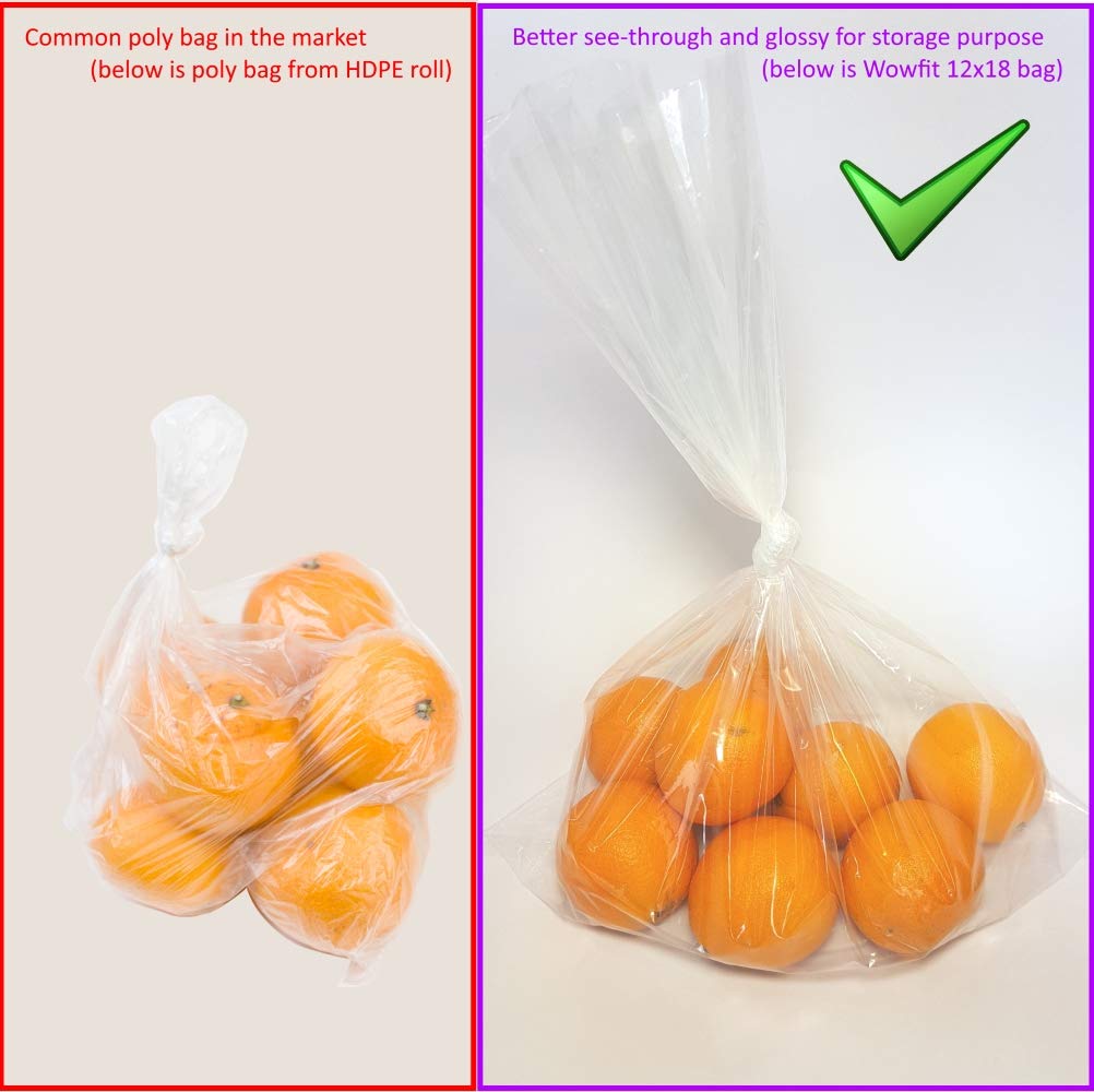 Wowfit 500 CT 12x18 inch 1.1 Mil Clear Plastic Flat Open Poly Bags – Great for Bread Loaves, Cotton Candy, Handmade Crafts, Clothes, Shirts, Shoes, and More