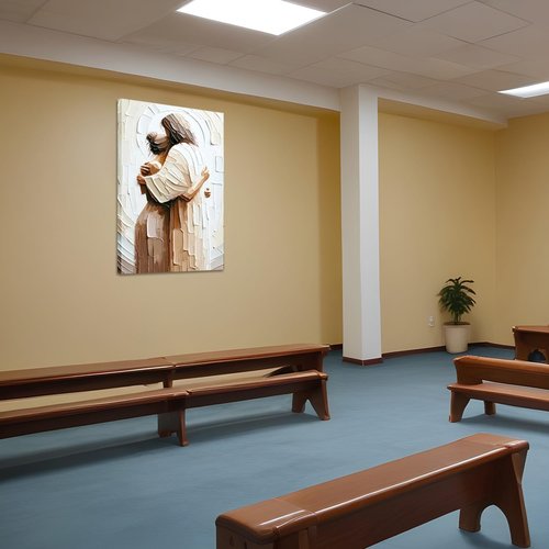 Jesus Embracing Woman Canvas Wall Art - Christian Home Decor Print | 12x16 Inch Framed Artwork