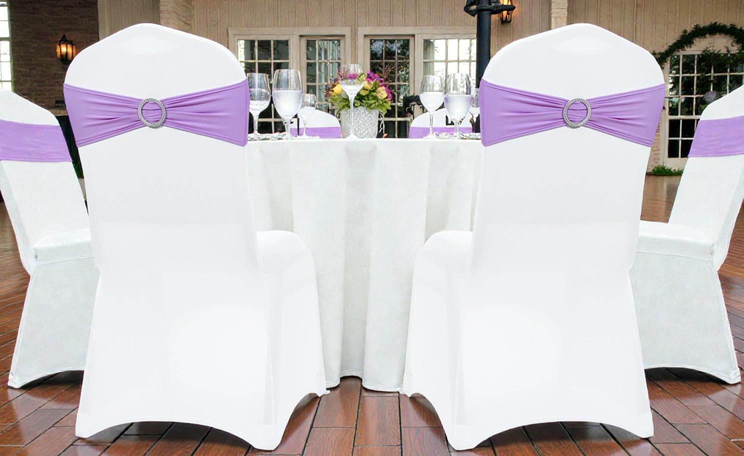 MDS Spandex Chair Sashes - Universal Fit Elastic Stretch Bands with Buckle Slider Bow | Pack of 250 - Lavender