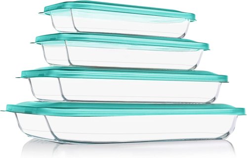 KOMUEE Glass Baking Dish Set - 8 Pieces with BPA-Free Lids | Rectangular Bakeware for Lasagna & Leftovers