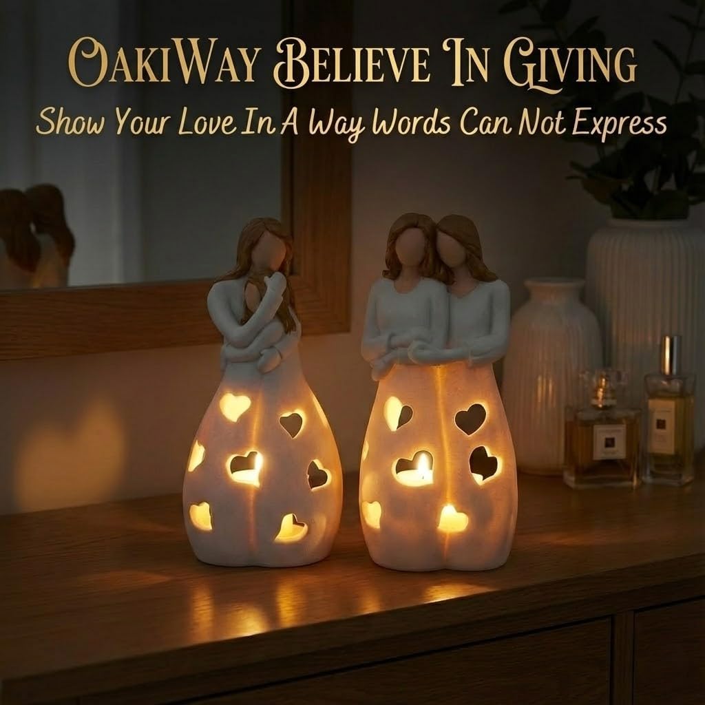 Sisters for Mom - Candle Holder Statue with Flickering LED Light | Unique Gift for Mother's Day, Friendship, BFF