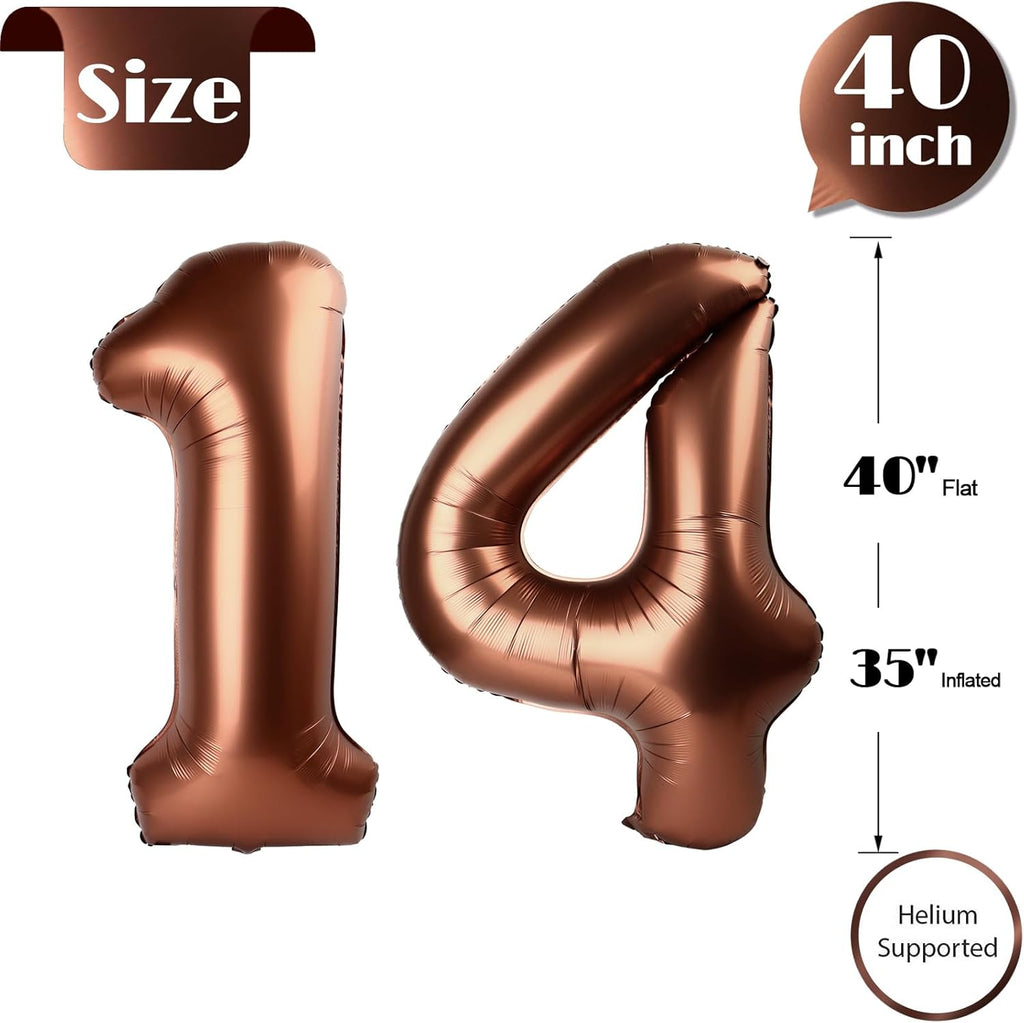 Number 14 Balloon - Dark Brown 40 Inch | Perfect for 14th Birthday Celebrations & Party Supplies
