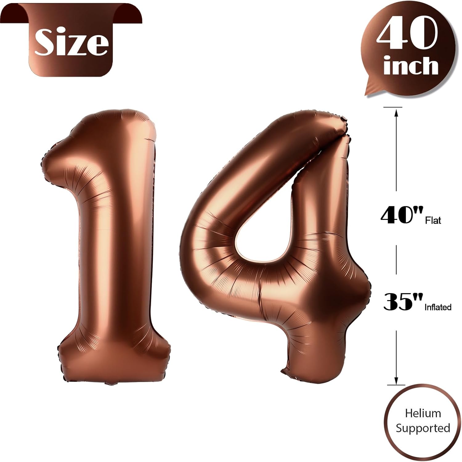 Number 14 Balloon - Dark Brown 40 Inch | Perfect for 14th Birthday Celebrations & Party Supplies