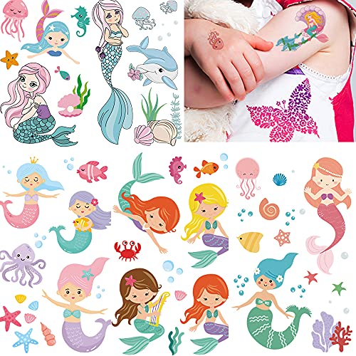 Felico 80pcs Mermaid Temporary Tattoos for Kids Party Favors and Decor