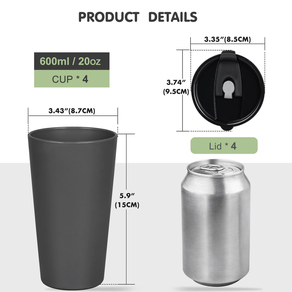 Greentainer 4 Pack Plastic Travel Coffee Mug Set, 20 oz Spill Proof Drinking Cups with Lids, Pobtable to Go Camping Coffee Tumbler Reusable Coffee Mugs with Lids, Dishwasher & Microwave Safe