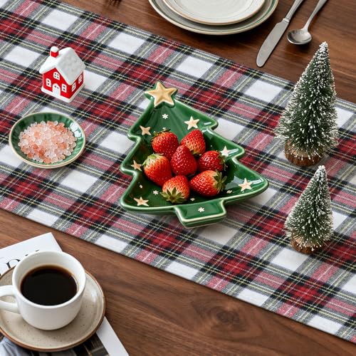 Red and White Scottish Plaid Christmas Table Runner 13x120 Inch - Farmhouse Holiday Decor