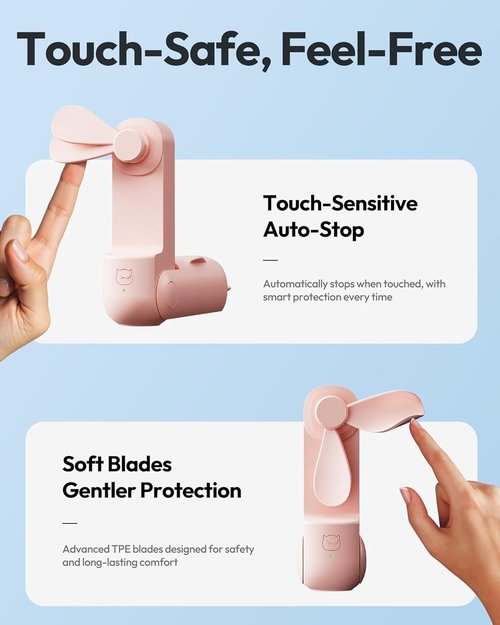 Gaiatop Portable Handheld Fan - 3-in-1 Mini USB Rechargeable Fan | 17-Hour Max Cooling, Foldable Design, Pink