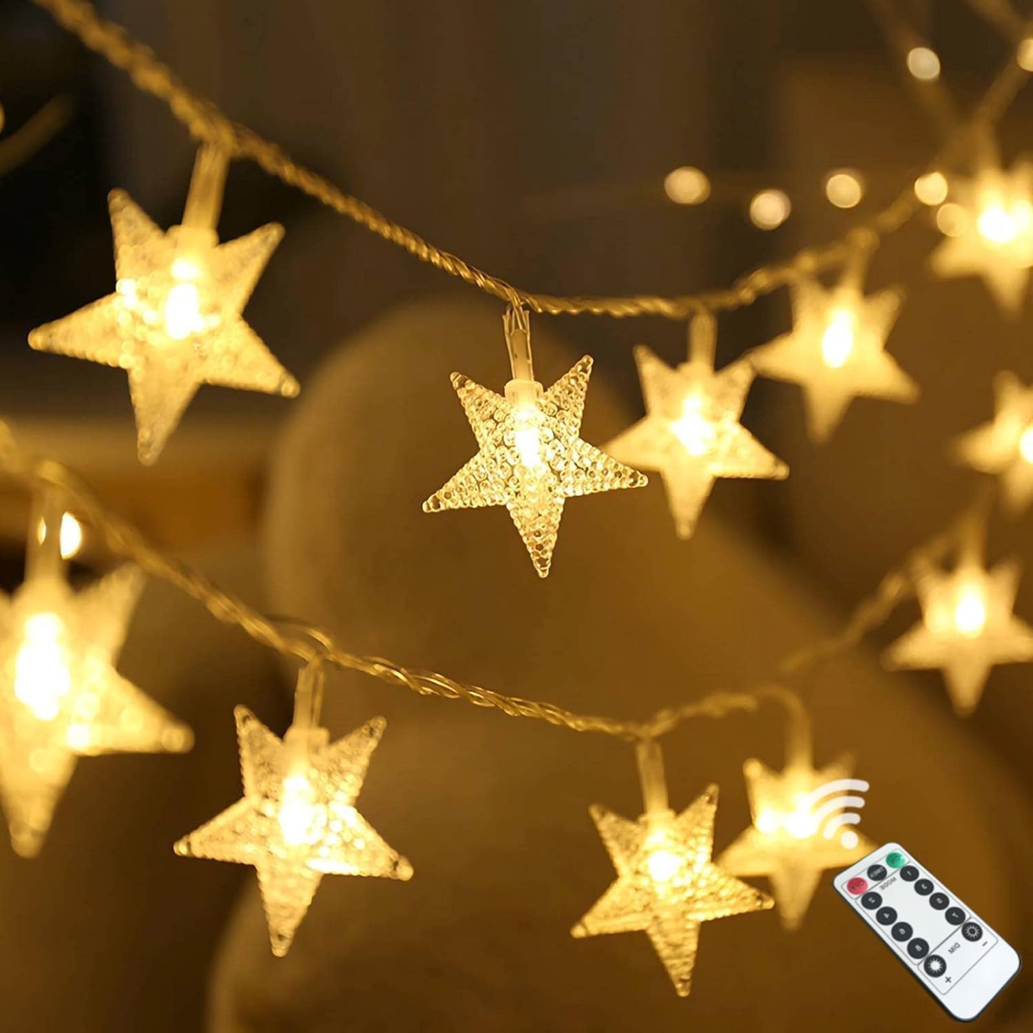Star String Lights - 20 FT Battery Operated 40 LED Warm White Twinkle Lights | 8 Modes Timer for Indoor/Outdoor Decor