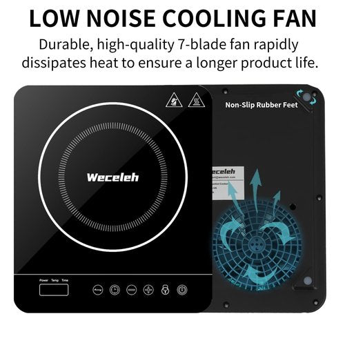 Weceleh Portable Single Induction Cooktop Hot Plate Countertop Burner Cooker 1 Burner, 1800W, 9 Power Levels, 10 Temp Levels, Timer, Auto-Shut-Off, Touch Panel, LED Display, Child Lock, Black