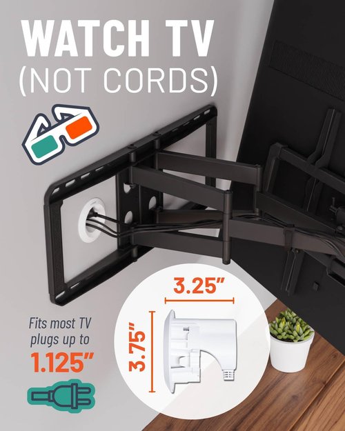 ECHOGEAR In-Wall Cable Management Kit - Conceal TV Wires with 3.75” Diameter Modules & 6ft Extension Cord