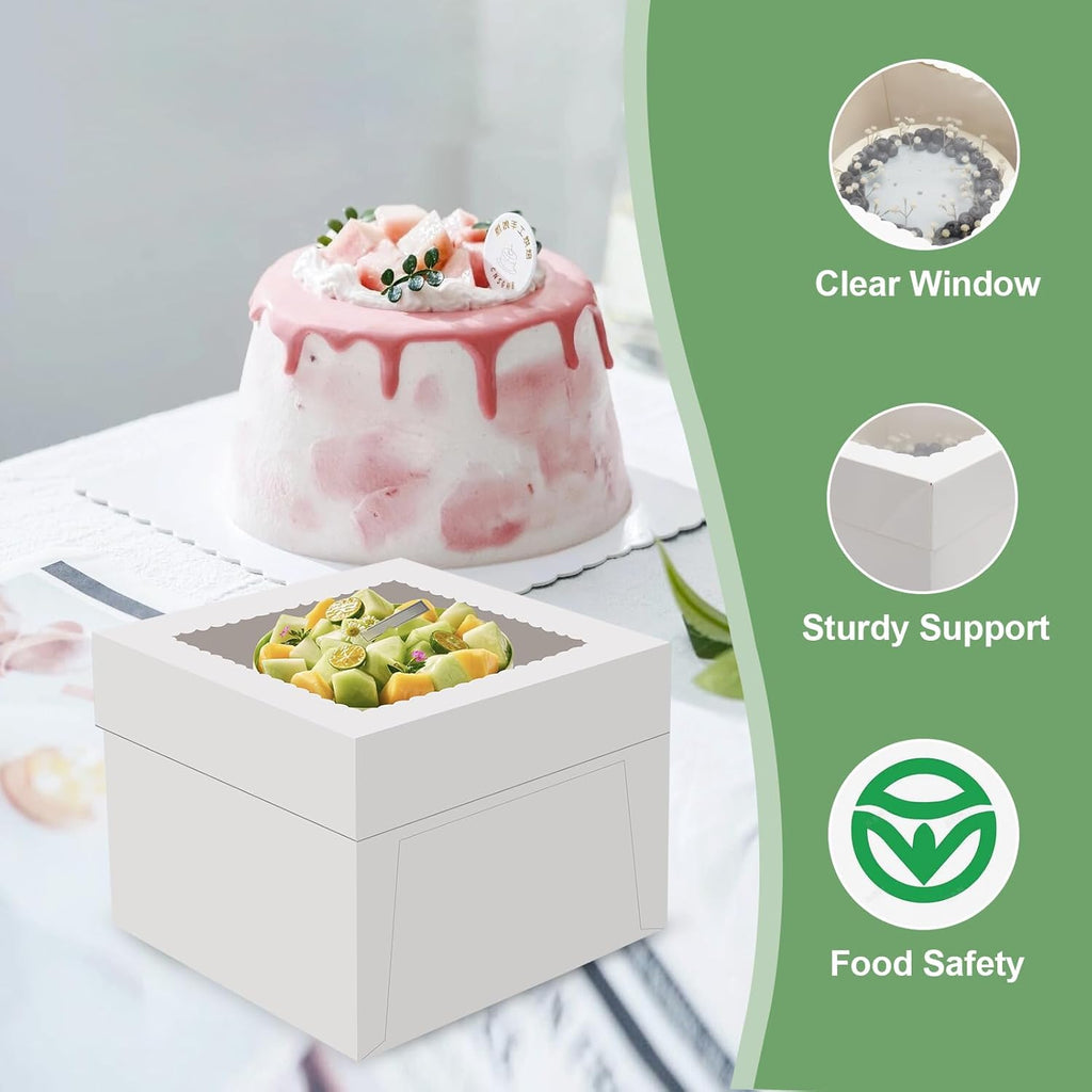Regine Switzerland Cake Boxes - 12x12x8 Inches Tall White Bakery Boxes with Large Window | 2 Pack for Cakes, Cookies, Pies