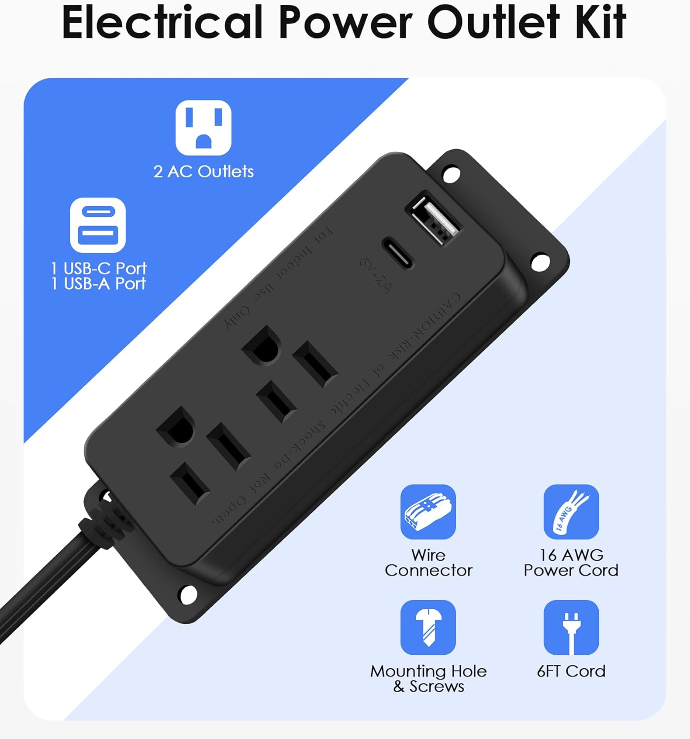 Skiennix Gun Safe Power Outlet Kit - Electrical Outlet with USB-C Port for Dehumidifiers & Lights (6FT)