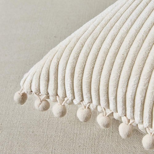 Fancy Homi Boho Decorative Throw Pillow Covers - Soft Corduroy Cushion Case Set (Pack of 2, 18x18 Inch, Cream)