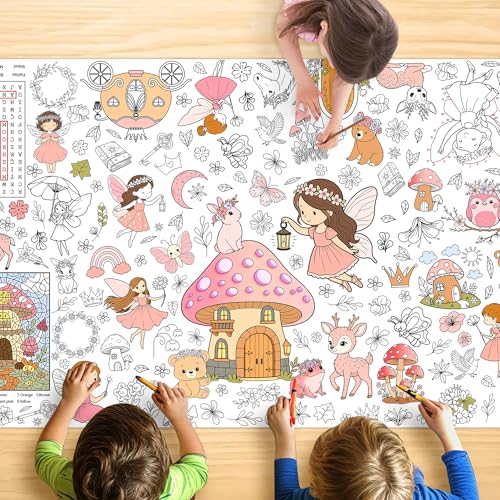 Fairy Coloring Tablecloth for Kids - Giant 30x72 Inch Activity Sheet