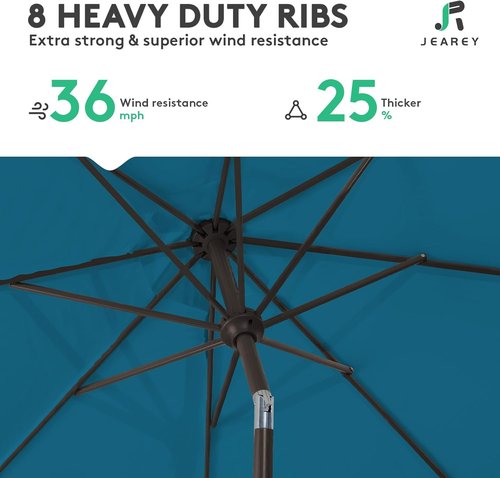 JEAREY 9FT Outdoor Patio Umbrella - UV Protection & Waterproof with Push Button Tilt | Lake Blue
