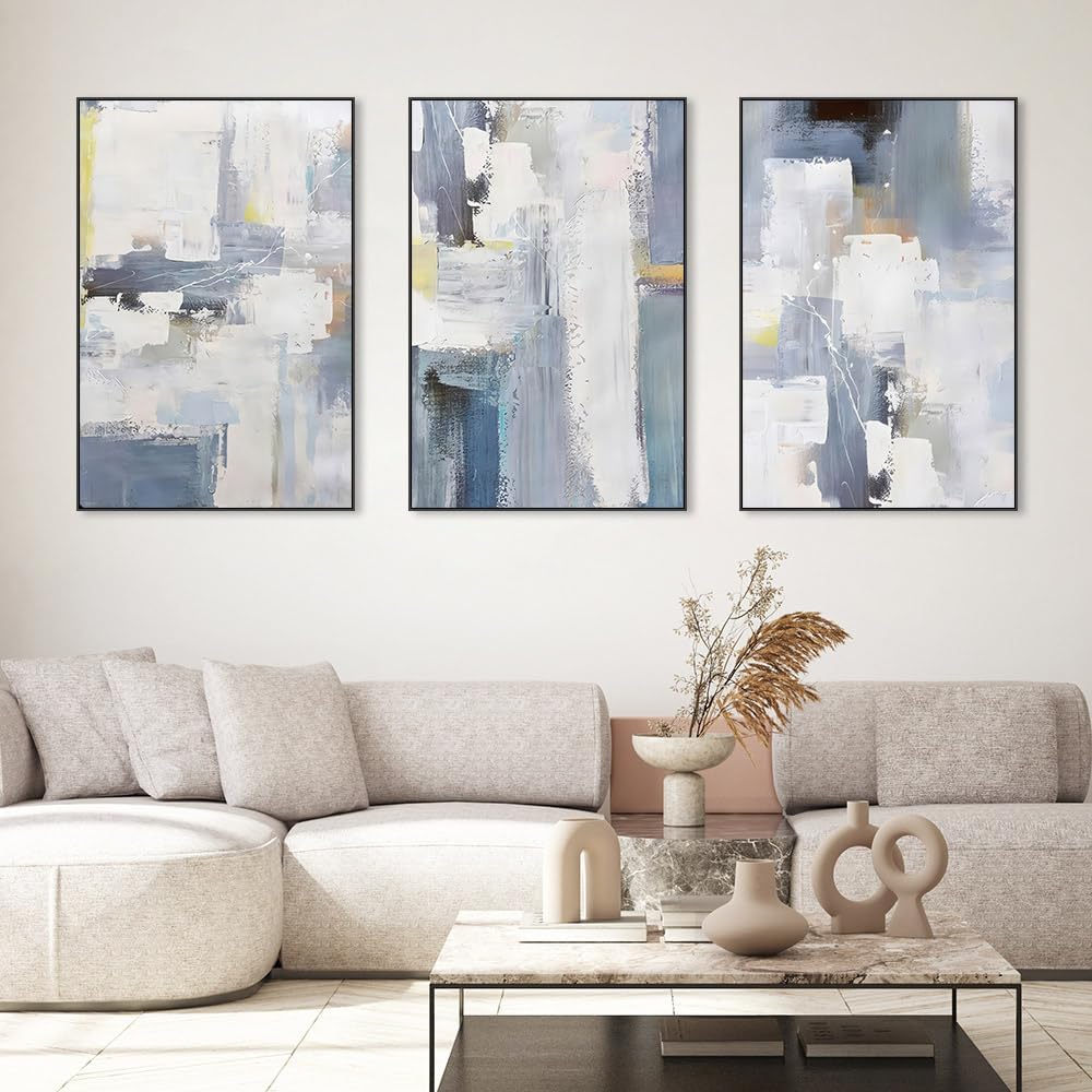 Skiennix Wall Art Set - Boho Black & White Canvas Paintings for Living Room | Large 24"x32" Framed Decor