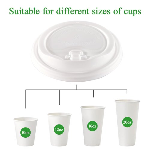 ECOLipak 100% Compostable Coffee Cup Lids 200 Count，3.54 inch Disposable CPLA Cup Lid Suitable for 10 oz, 12 oz, 16 oz, and 20 oz Paper Cups, White