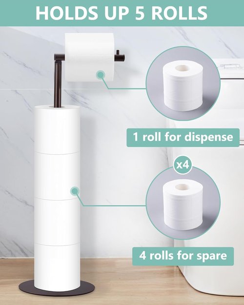 Housen Solutions Toilet Paper Holder Stand - Modern Free-Standing Design for 4 Spare Rolls - Oil Rubbed Bronze