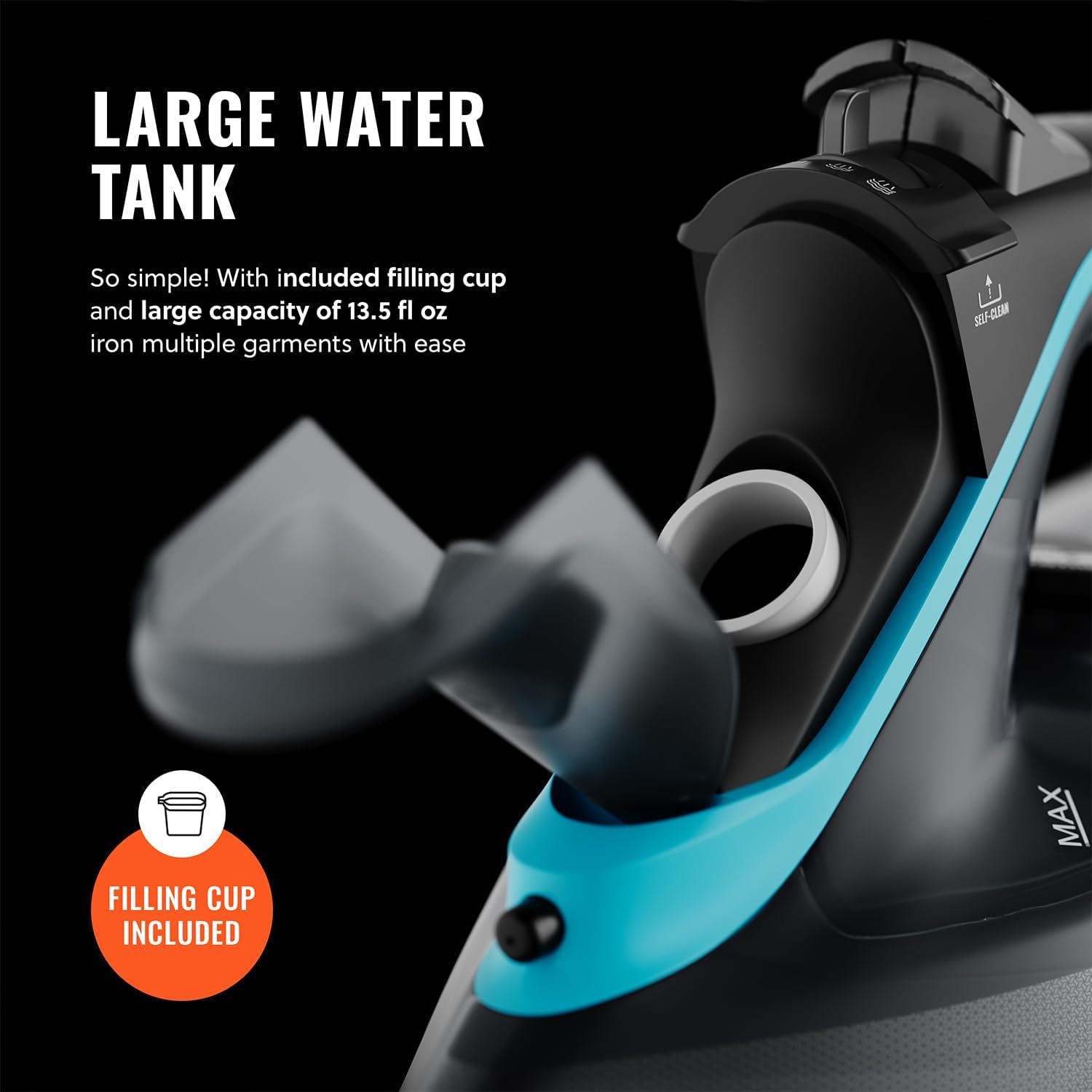 Pursteam SteamBurst+ 1750W Steam Iron - Ceramic Soleplate, Adjustable Steam & Self-Cleaning Feature