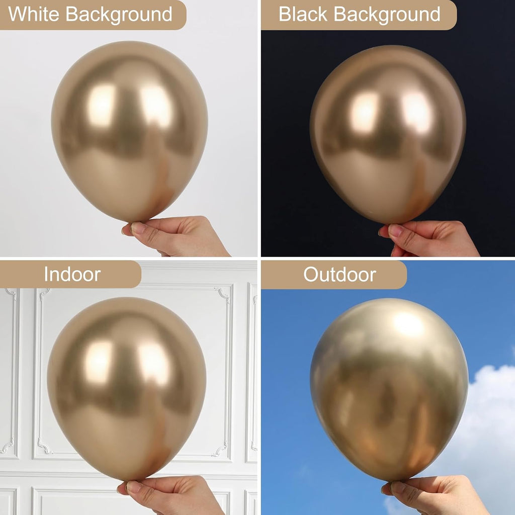 RUBFAC Chrome Gold Balloons - 129-Piece Latex Metallic Balloon Garland Kit for Parties | 5-18 Inch Sizes