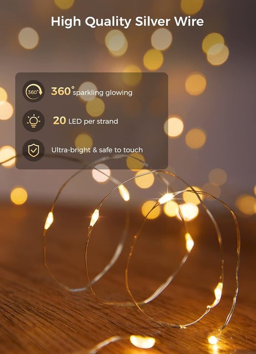 Brightown LED Fairy Lights - 12 Pack Battery Operated Waterproof Silver Wire - 7 Feet, 20 LED for Weddings & Parties