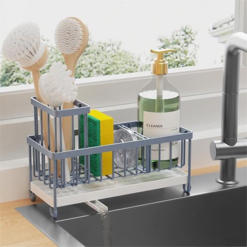 Cisily Sponge Holder - Rustproof 304 Stainless Steel Kitchen Sink Caddy Organizer | Gray Blue, 9.25”