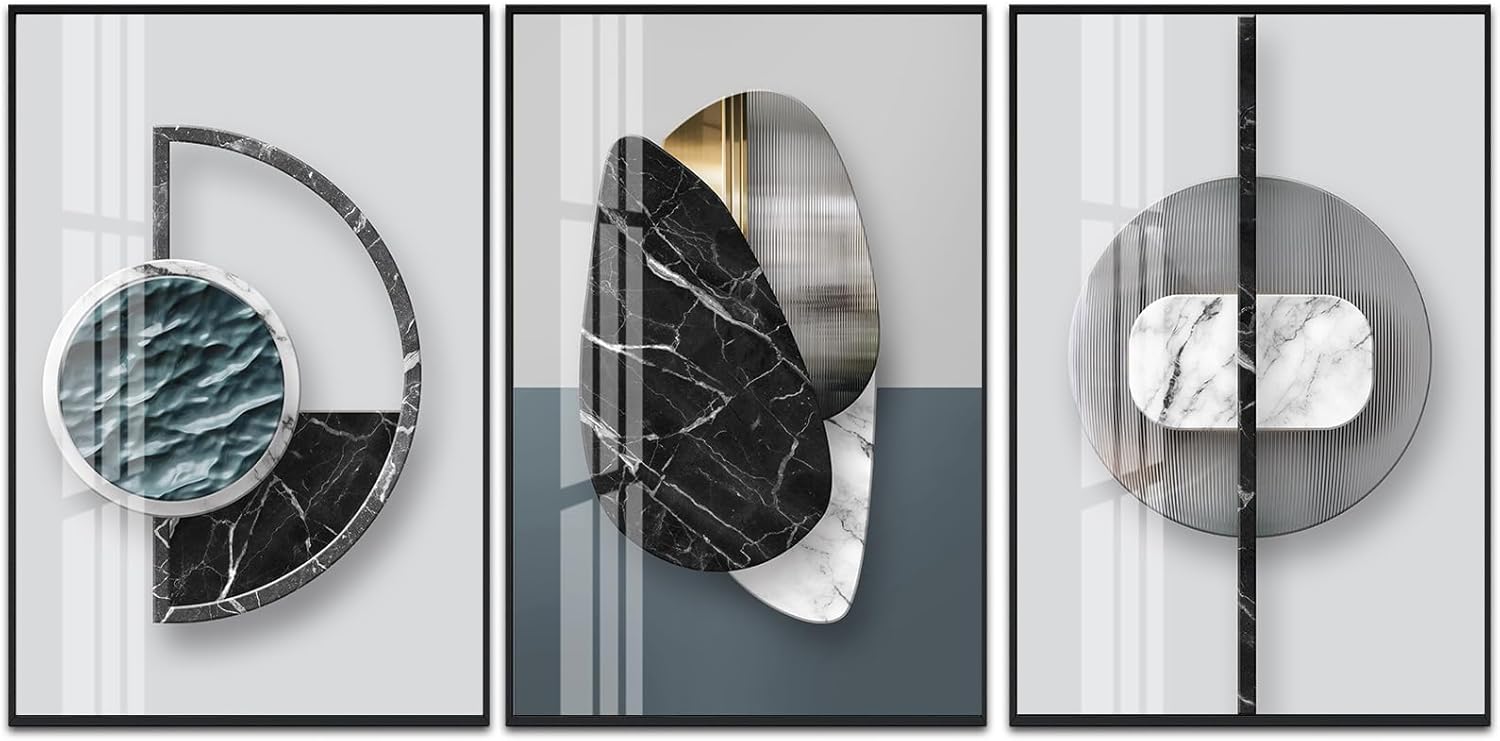 QKF Extra Large Abstract Canvas Wall Art - Bright Geometry Prints for Modern Home Decor | Set of 3 (24" x 32")