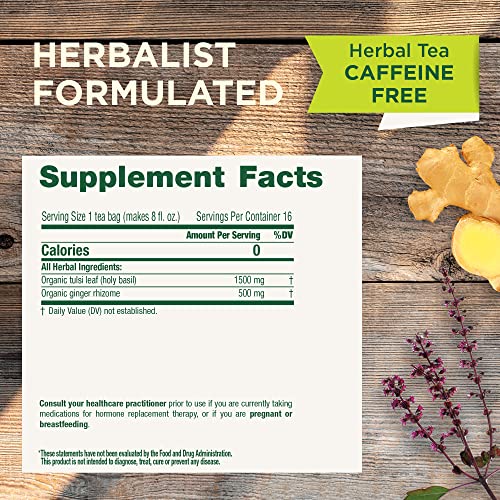 Traditional Medicinals Organic Tulsi & Ginger Herbal Tea Pack of 2 - 16 Tea Bags Each