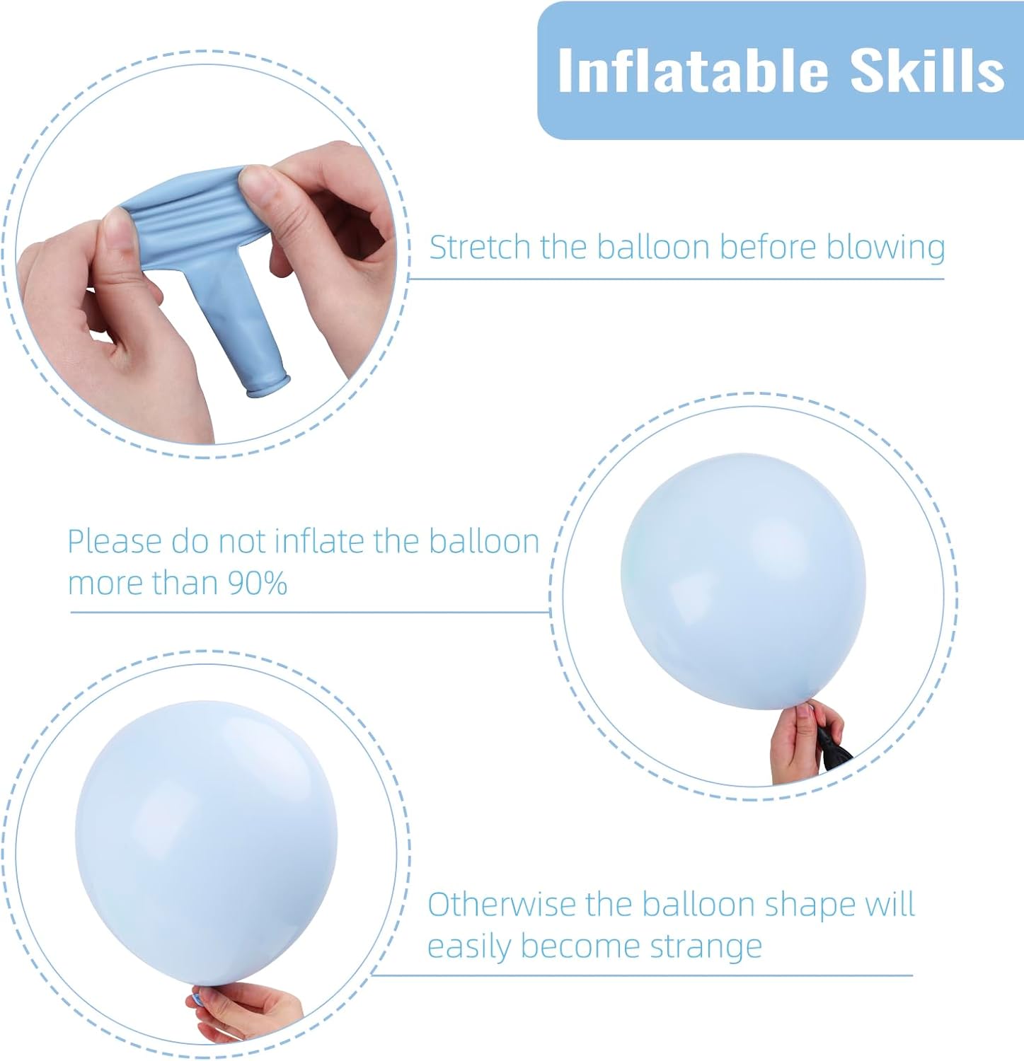 RUBFAC Pastel Blue Balloons - 129-Piece Set in Various Sizes for Birthday, Baby Shower & Wedding Decor