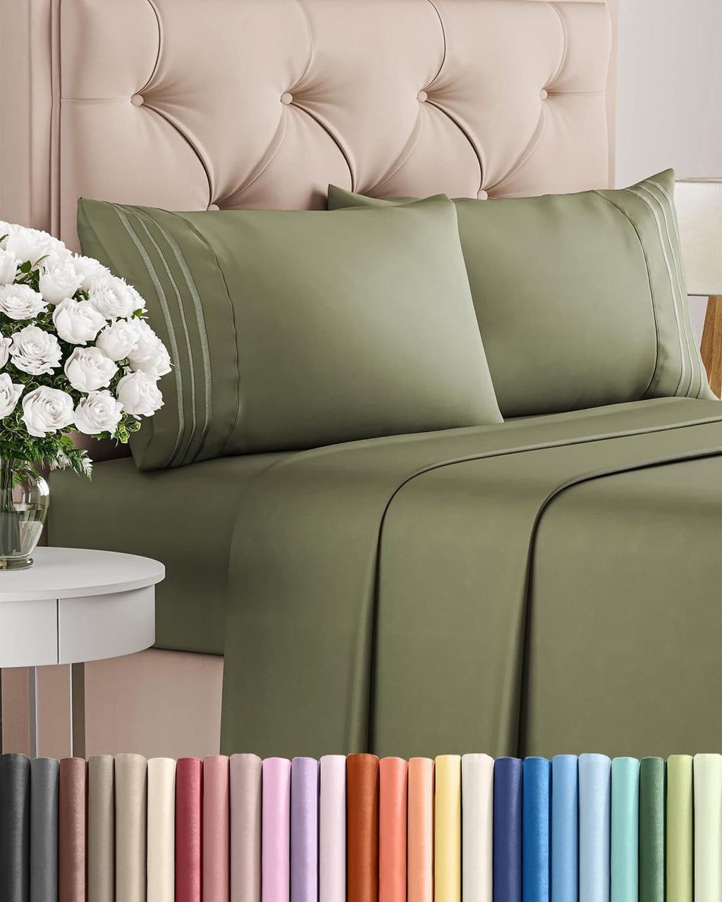 Queen Size 4-Piece Sheet Set - Comfy Cooling Bed Sheets | Hotel Luxury Bedding - Deep Pockets, Soft & Wrinkle-Free - Oeko-Tex Certified - Sage Green