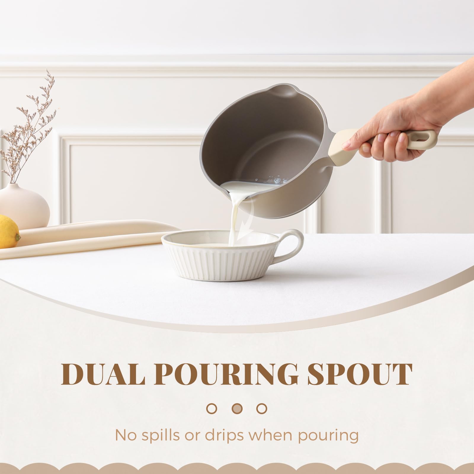 PRICUSIS Nonstick Saucepan Set with Lids, 2QT and 2.7QT Sauce Pan Set, Non Toxic Sauce Pots with Pour Spouts for Multipurpose Use, PFOA Free, Induction Compatible Apricot