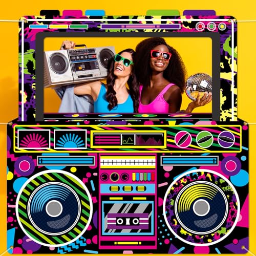 Neon Radio Boombox Photo Booth Prop - 80s & 90s Party Decoration