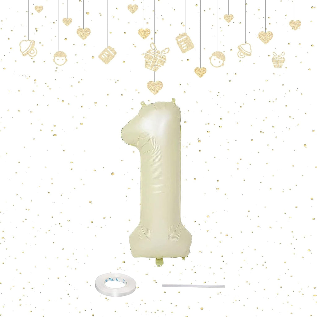 Skiennix 40-Inch Beige Number 1 Balloon - Large Cream White Foil for 1st Birthday Decorations