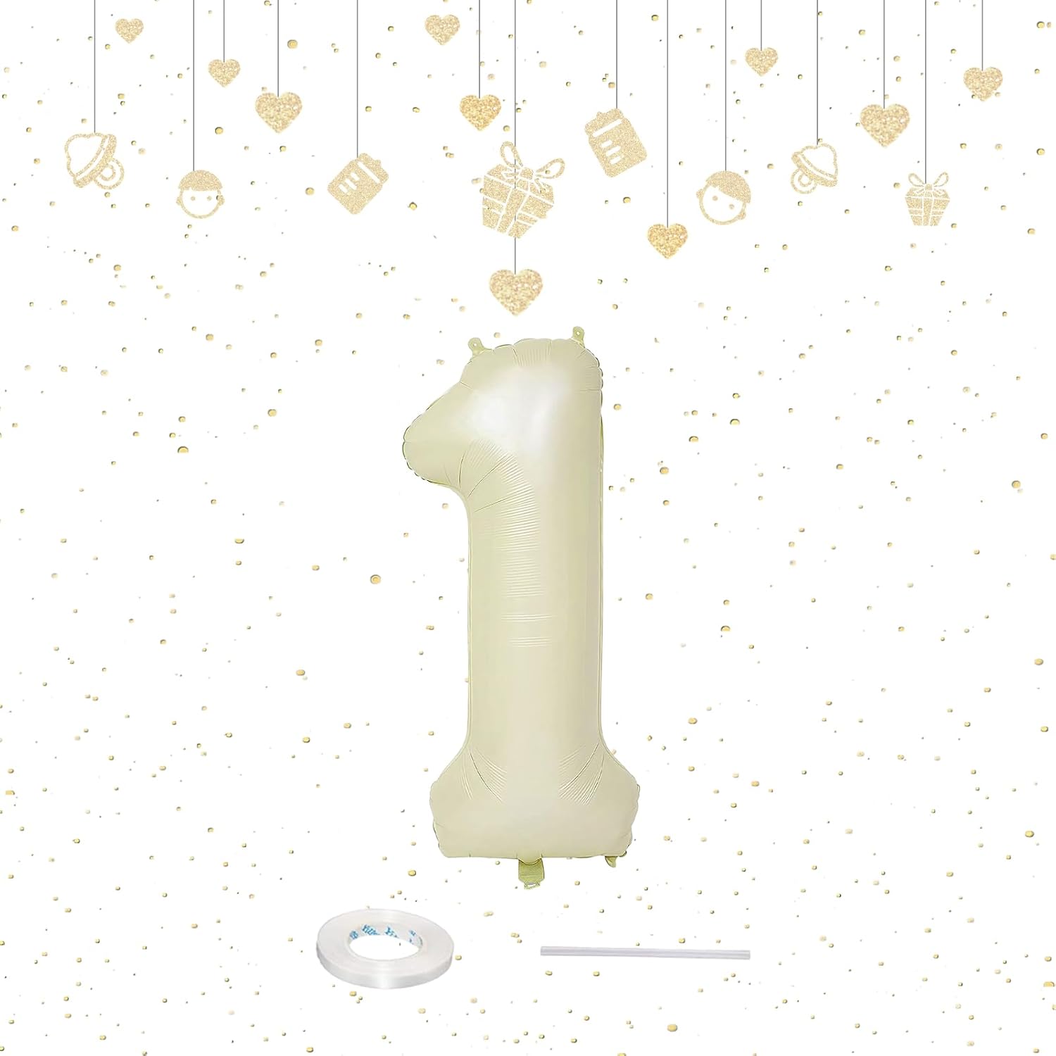 Skiennix 40-Inch Beige Number 1 Balloon - Large Cream White Foil for 1st Birthday Decorations