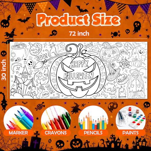 Halloween Giant Coloring Tablecloth for Kids - 30x72 Inches