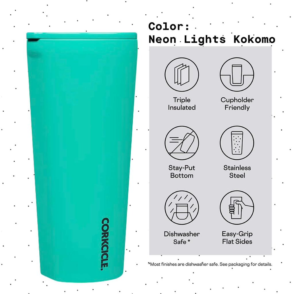 Corkcicle Classic Triple Insulated Coffee Mug with Lid, Neon Lights Kokomo, 24 oz – Stainless Steel Travel Tumbler Keeps Beverages Cold 9+hrs, Hot 3hrs – Cupholder Friendly Travel Coffee Tumbler