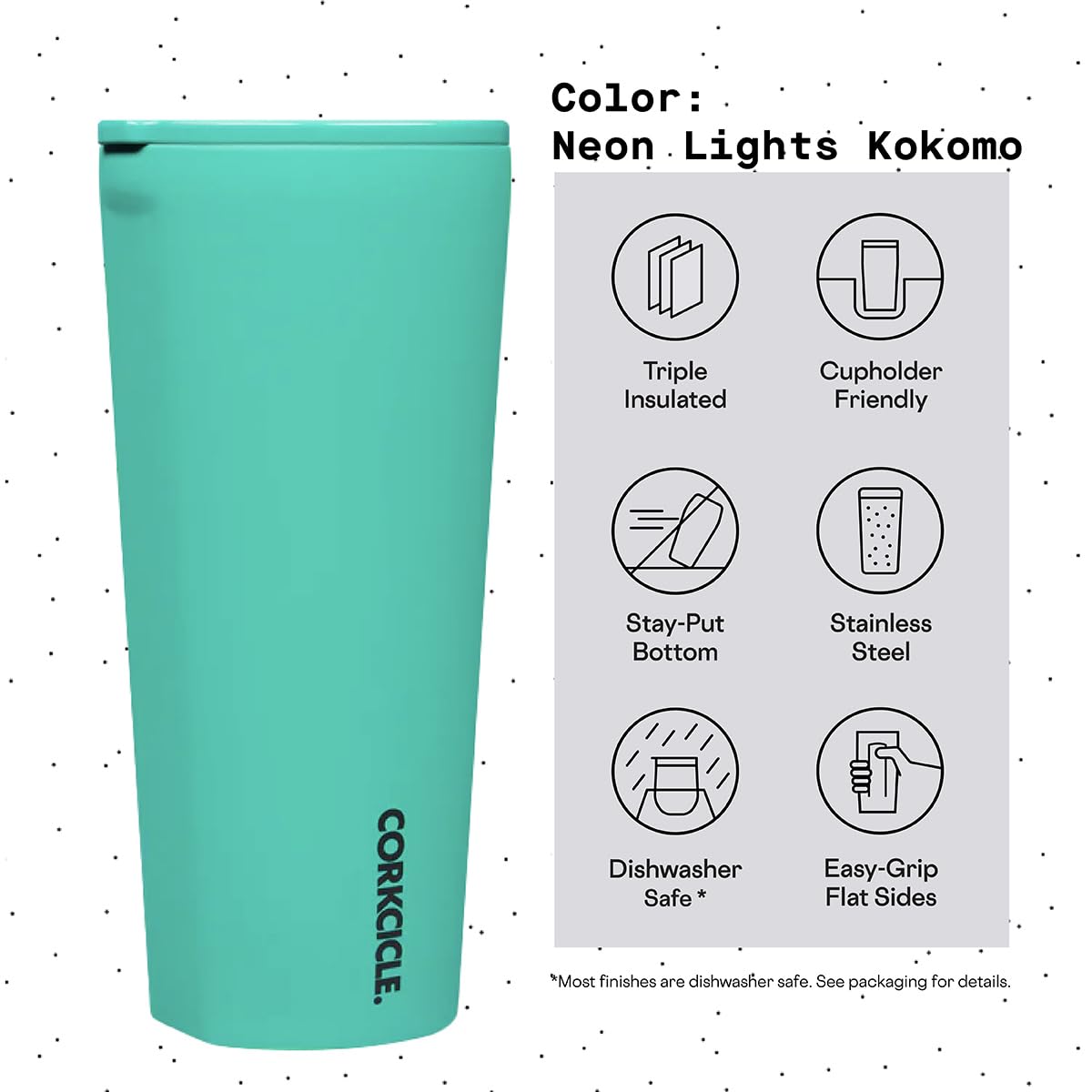 Corkcicle Classic Triple Insulated Coffee Mug with Lid, Neon Lights Kokomo, 24 oz – Stainless Steel Travel Tumbler Keeps Beverages Cold 9+hrs, Hot 3hrs – Cupholder Friendly Travel Coffee Tumbler