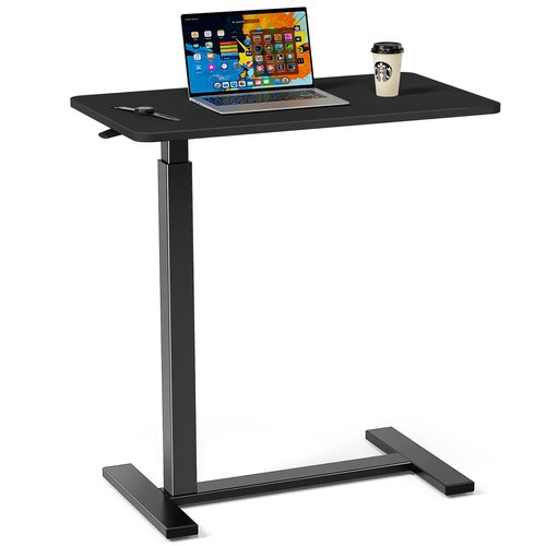 NEWBULIG Overbed Table with Wheels, Adjustable Height Bedside Hospital & Home Use, Rolling Laptop Desk, Mobile Standing Table for Medical & Home Office, Black