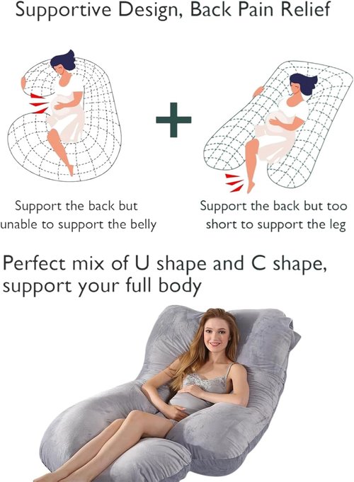 BATTOP Pregnancy Pillow - Full Body Maternity Support for Back, Hips, Legs & Belly | Removable Washable Cover