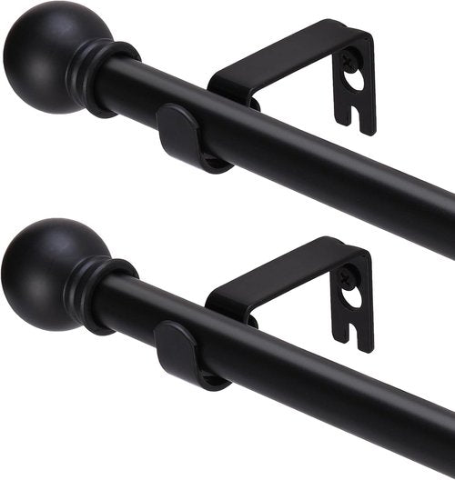GXOACKJ Black Curtain Rods - Heavy Duty Metal Set for Windows 28 to 78 Inch | 2 Pack with Brackets