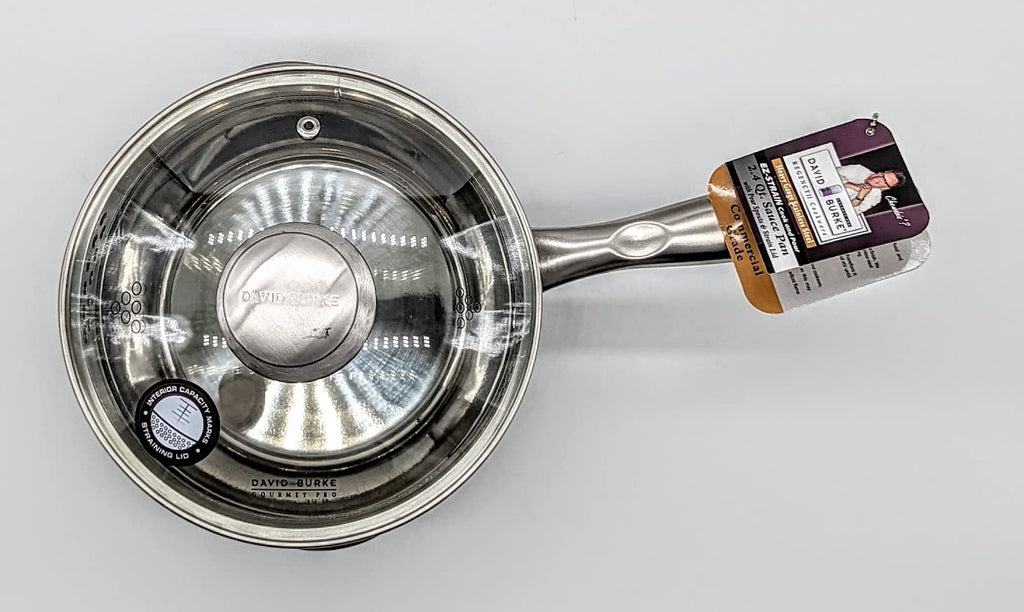 David Burke Regency Stainless Steel 2.4-Quart Sauce Pan with Strain Lid - Oven Safe