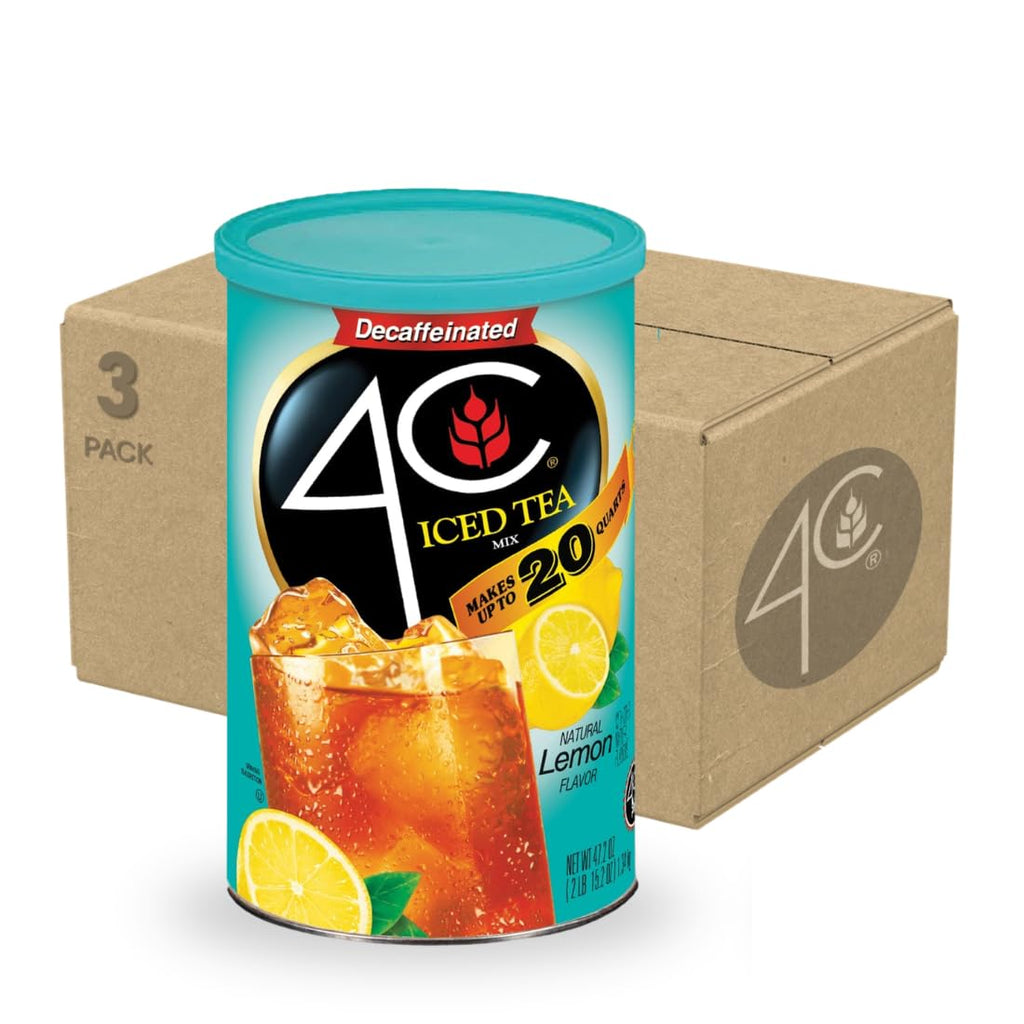 4C Powdered Drink Mix Cannisters, Decaffeinated Iced Tea 3 Pack, 20 Quarts, Family Sized Cannister, Thirst Quenching & Refreshing Flavors