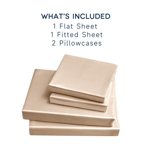 GOLAL Satin Sheets Queen Size - 4 Pieces Luxury Silky Soft Bed Sheets, Wrinkle-Free Champagne Satin Silk Sheet Set with 1 Deep Pocket Fitted Sheet, 1 Flat Sheet, 2 Pillow Cases