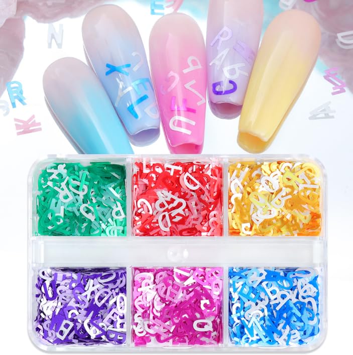 Holographic 3D Alphabet Nail Art Glitter Sequins - 6 Color Set (A-Z)
