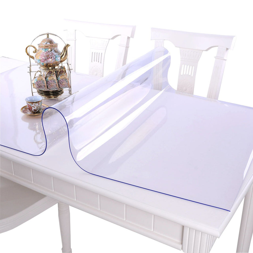 NECAUX Custom Multisize 1.5mm Thick Clear PVC Table Cover Protector - 48 x 66 Inch Waterproof Large Wood Furniture Office Desk Protective Plastic Dining Coffee End Tabletop Pad