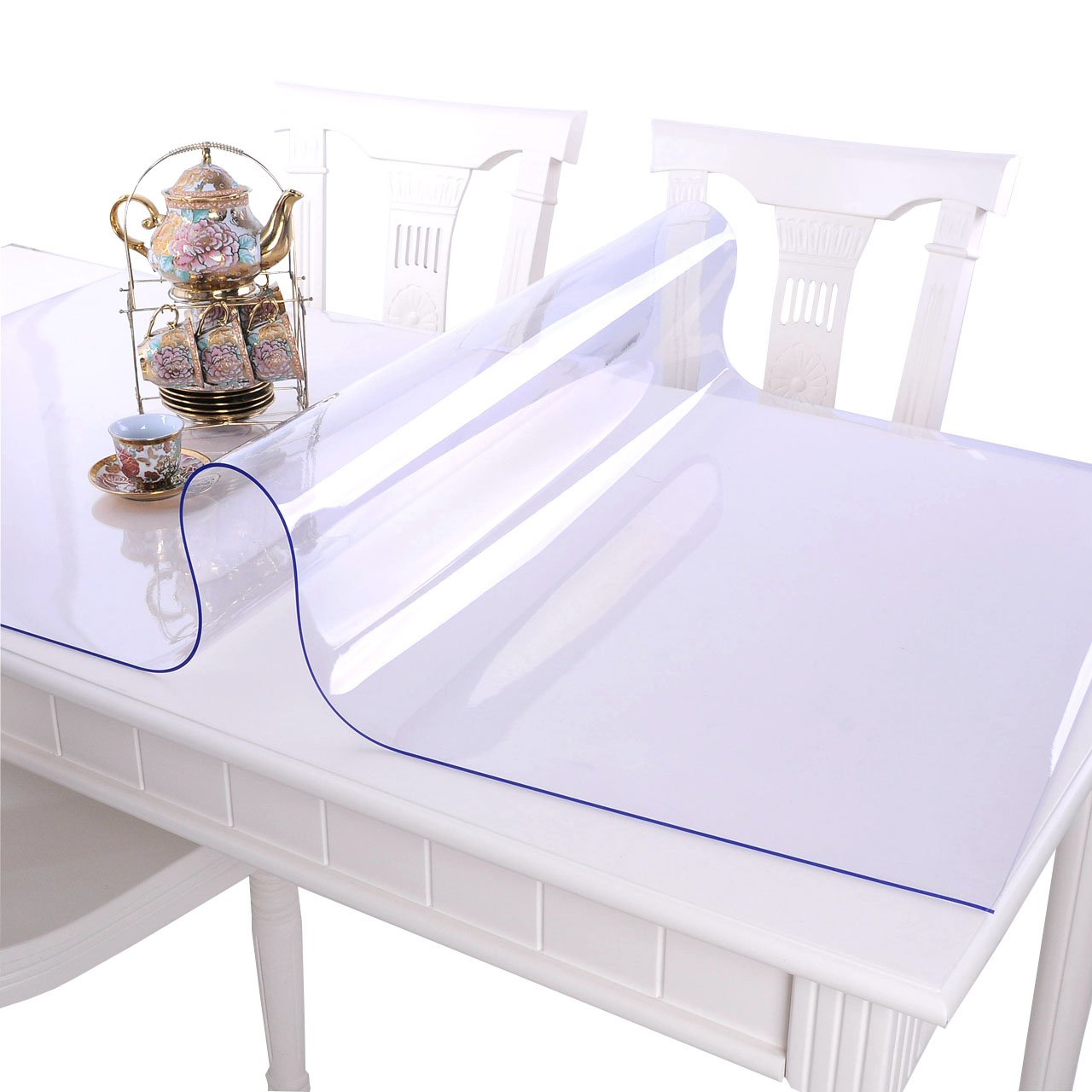 NECAUX Custom Multisize 1.5mm Thick Clear PVC Table Cover Protector - 48 x 66 Inch Waterproof Large Wood Furniture Office Desk Protective Plastic Dining Coffee End Tabletop Pad